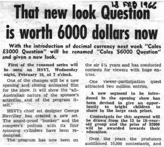 Listener In-TV, 18 Feb 1966 | That new look Question is worth $6000 now