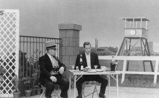 Bill Collins (at the table) on set with John Gilbert on HSV7. Private photo.