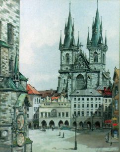 Prague - Original ink & watercolour by George Havrillay