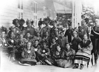 Photograph, Huron-Wendat group from Wendake (Lorette) at Spencerwood, Quebec City, QC, 1880, Jules-Ernest Livernois, February 11, 1880