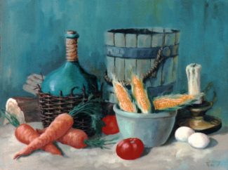 Demijohn and Corn - Original still life painting by George Havrillay.