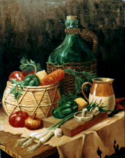 Demijohn and Basket - Original still life painting by George Havrillay.