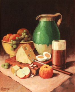 Jug and Cheese - Original still life painting by George Havrillay.