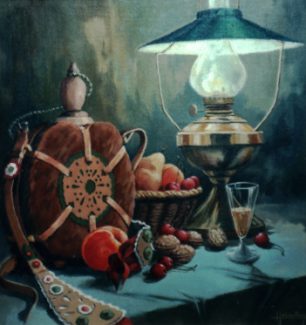 Lamp and Kulacs - Original still life painting by George Havrillay.