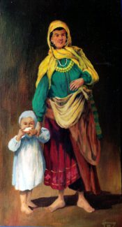 Gypsy Mother & Child. Original painting by George Havrillay.