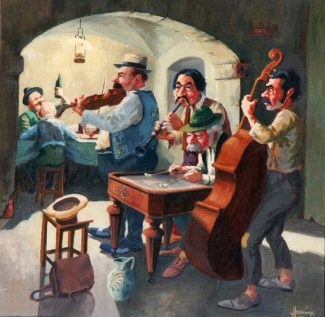 Hungarian Gypsy Band. Original painting by George Havrillay.